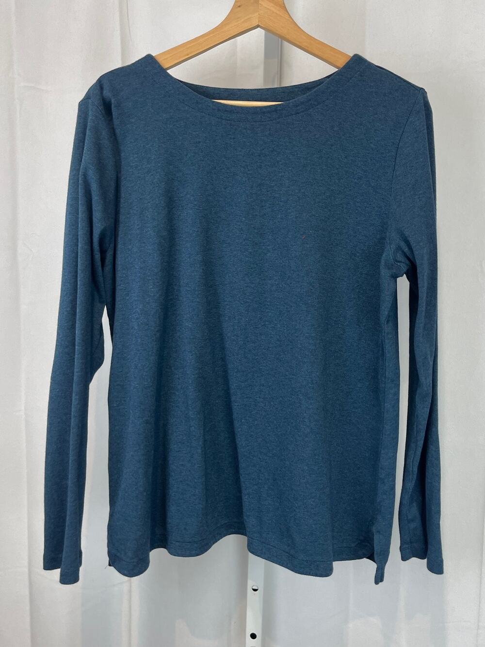J. JILL Pima Crew Neck Long Sleeve Tee Shirt Cotton Knit Blue Size L